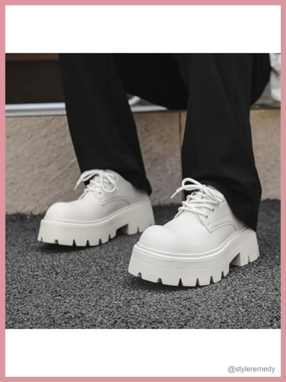 Men's Faux Leather Platform Oxfords Chunky Heel Lace Up Round Toe Dress Shoes